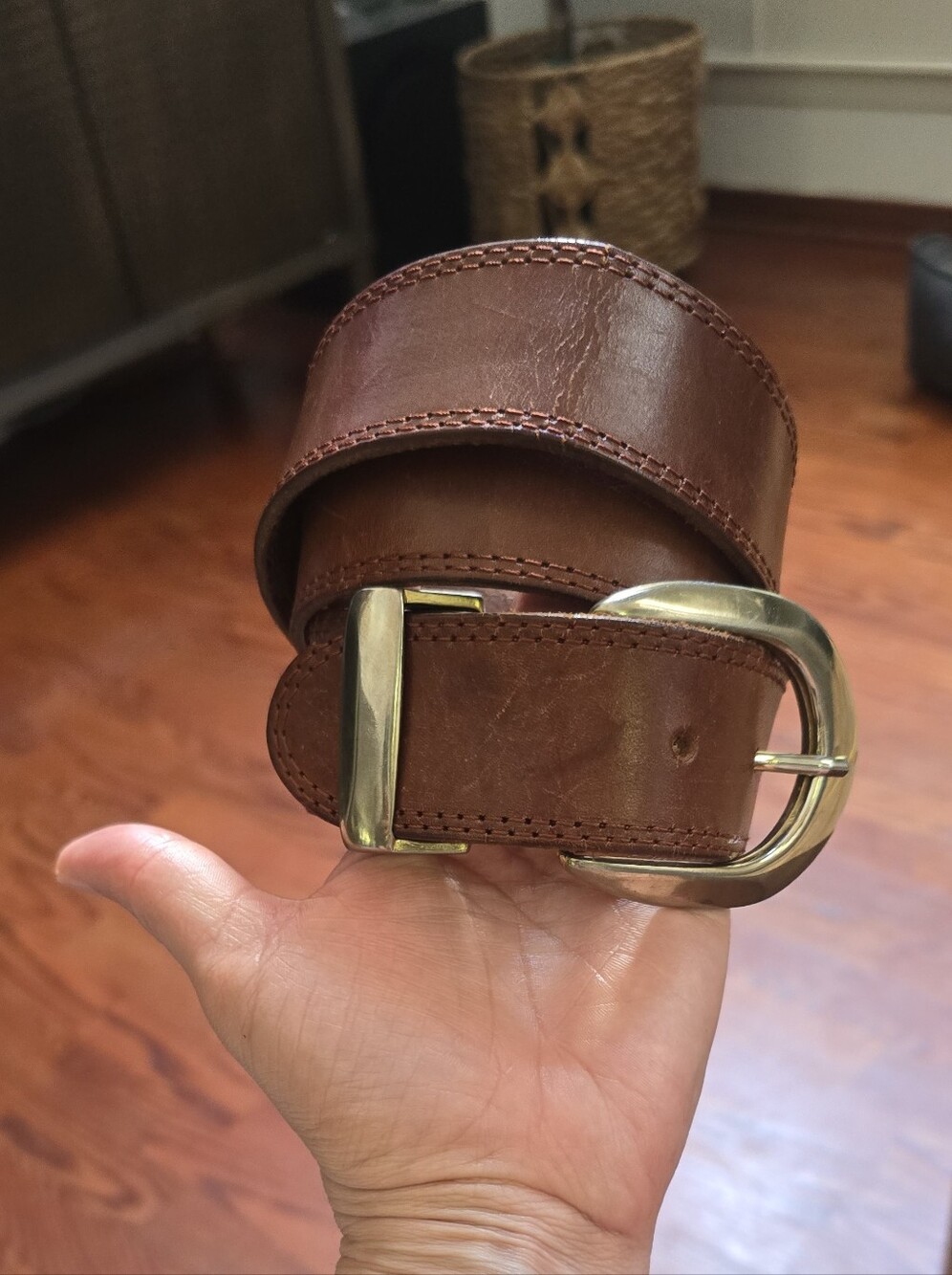 Vintage GUMA Brown Leather Belt Made in Holland Brass Buckle Size M L 1.5” Wide